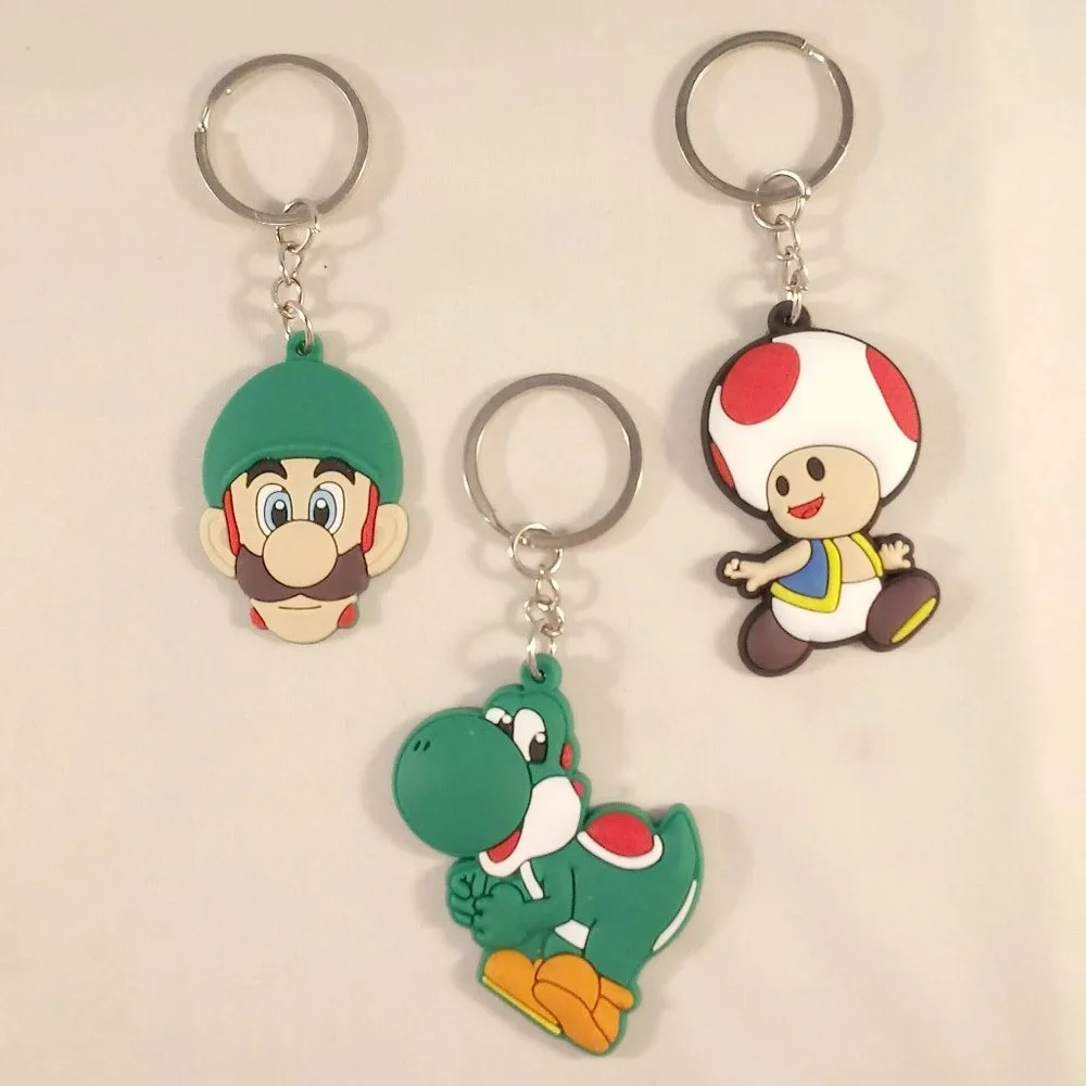 Men's Silver Mario Brothers Luigi Toad Yoshi Character Keychain Key Ring 3 pcs